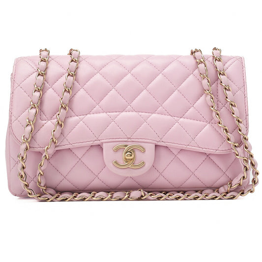 CHANEL Lambskin Matelasse Single Chain Shoulder Pink Gold-Tone Hardware, Pre-Owned