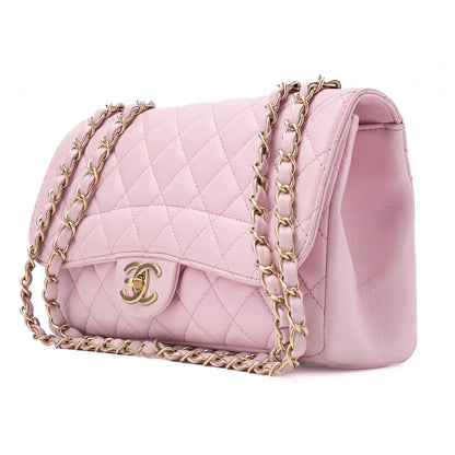 CHANEL Lambskin Matelasse Single Chain Shoulder Pink Gold-Tone Hardware, Pre-Owned