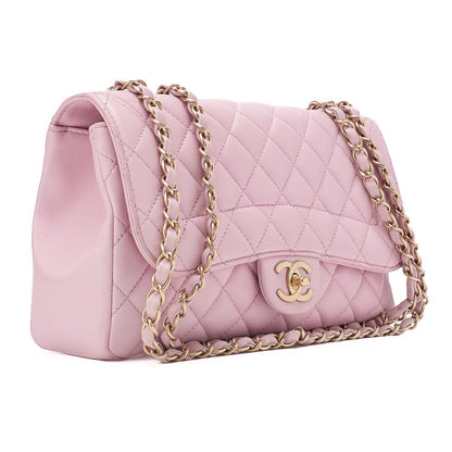 CHANEL Lambskin Matelasse Single Chain Shoulder Pink Gold-Tone Hardware, Pre-Owned