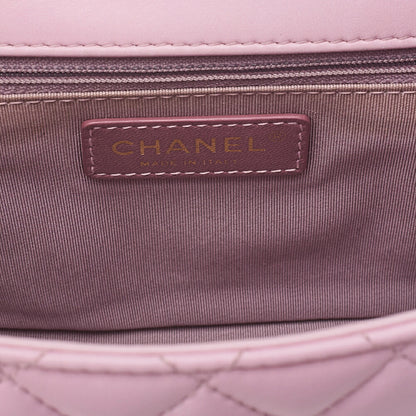 CHANEL Lambskin Matelasse Single Chain Shoulder Pink Gold-Tone Hardware, Pre-Owned