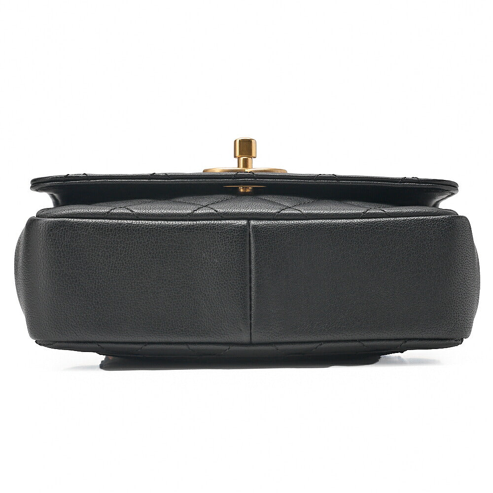CHANEL Lambskin Mini Matelasse Camellia Turnlock Single Chain Shoulder Black Gold-Tone Hardware, Pre-Owned