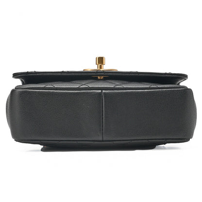 CHANEL Lambskin Mini Matelasse Camellia Turnlock Single Chain Shoulder Black Gold-Tone Hardware, Pre-Owned