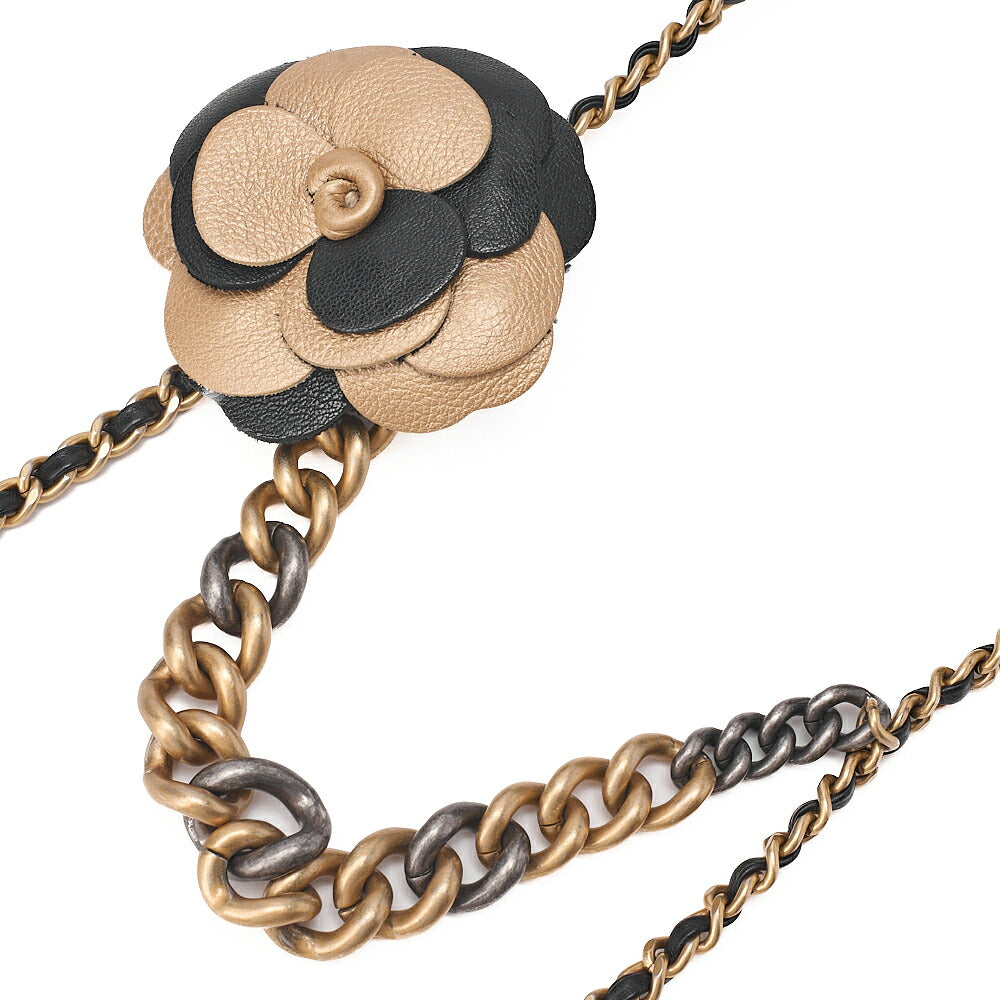CHANEL Lambskin Mini Matelasse Camellia Turnlock Single Chain Shoulder Black Gold-Tone Hardware, Pre-Owned