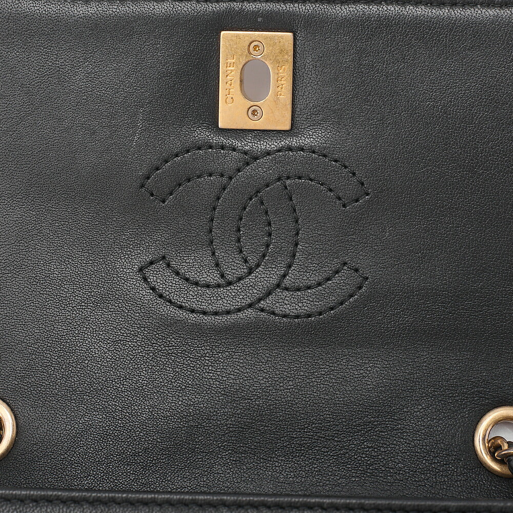 CHANEL Lambskin Mini Matelasse Camellia Turnlock Single Chain Shoulder Black Gold-Tone Hardware, Pre-Owned