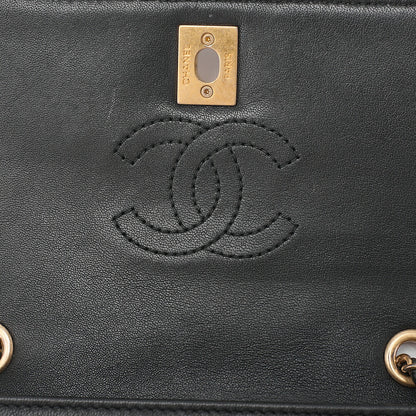 CHANEL Lambskin Mini Matelasse Camellia Turnlock Single Chain Shoulder Black Gold-Tone Hardware, Pre-Owned