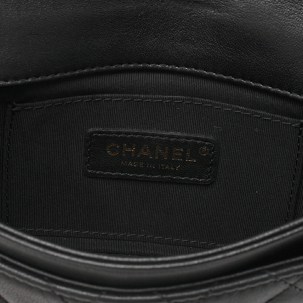CHANEL Lambskin Mini Matelasse Camellia Turnlock Single Chain Shoulder Black Gold-Tone Hardware, Pre-Owned