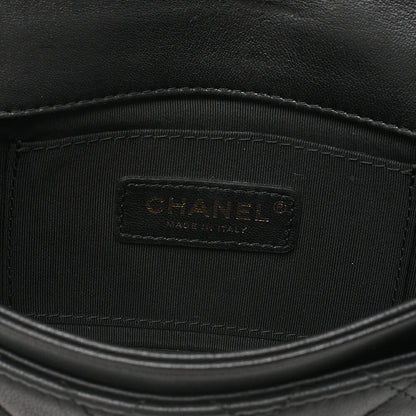 CHANEL Lambskin Mini Matelasse Camellia Turnlock Single Chain Shoulder Black Gold-Tone Hardware, Pre-Owned