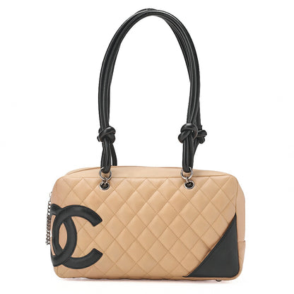 CHANEL Cambon Line Matelasse Calfskin Bowling Back Beige x Black Silver-Tone Hardware, Pre-Owned