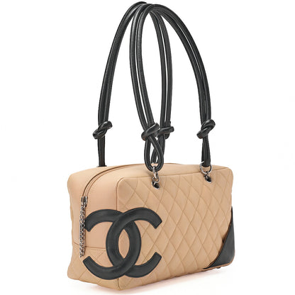 CHANEL Cambon Line Matelasse Calfskin Bowling Back Beige x Black Silver-Tone Hardware, Pre-Owned