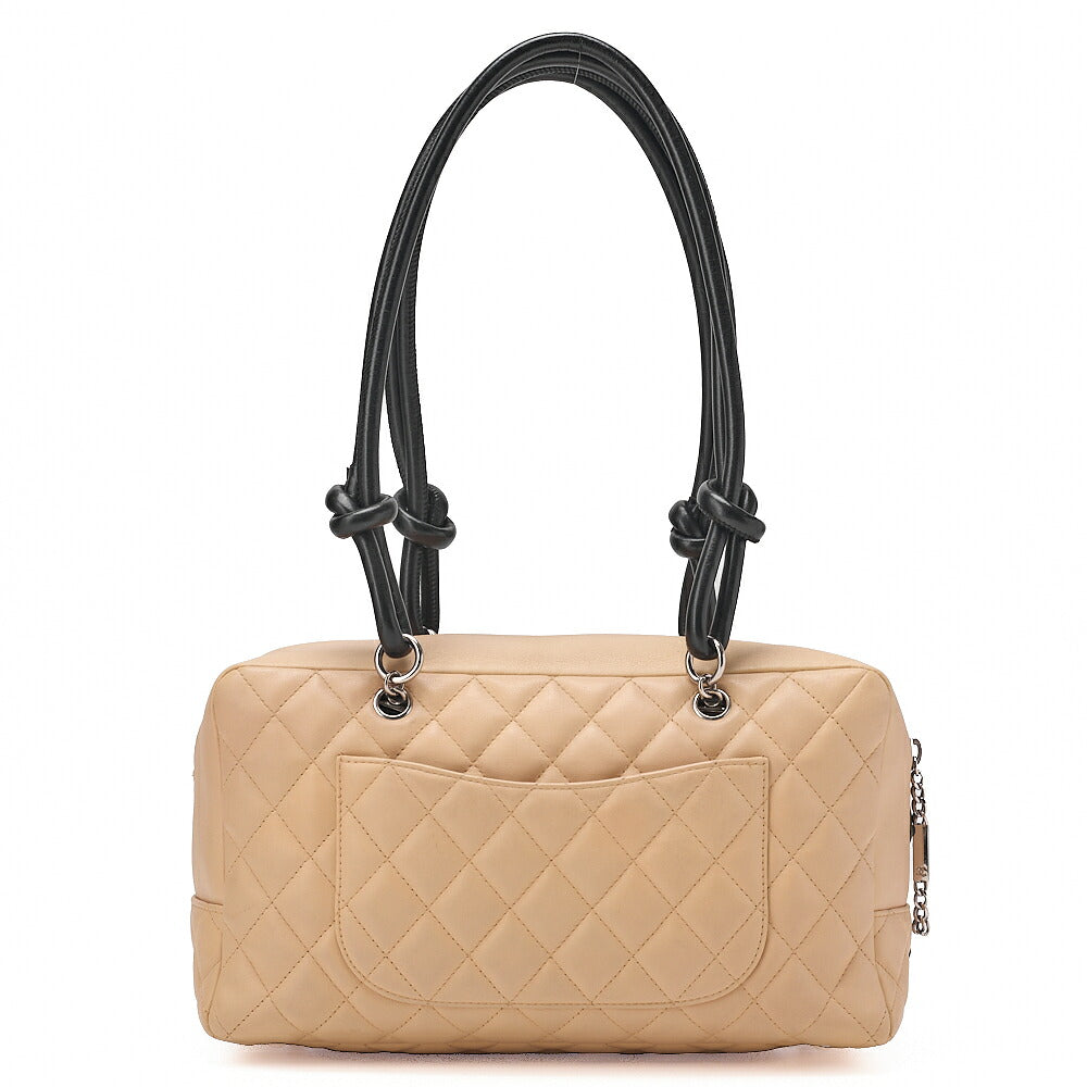 CHANEL Cambon Line Matelasse Calfskin Bowling Back Beige x Black Silver-Tone Hardware, Pre-Owned