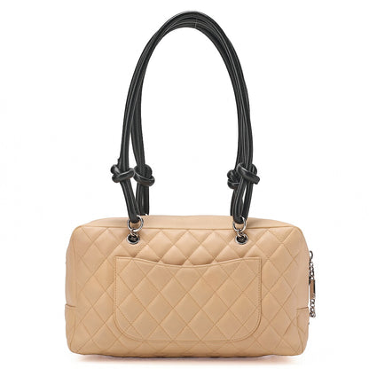 CHANEL Cambon Line Matelasse Calfskin Bowling Back Beige x Black Silver-Tone Hardware, Pre-Owned