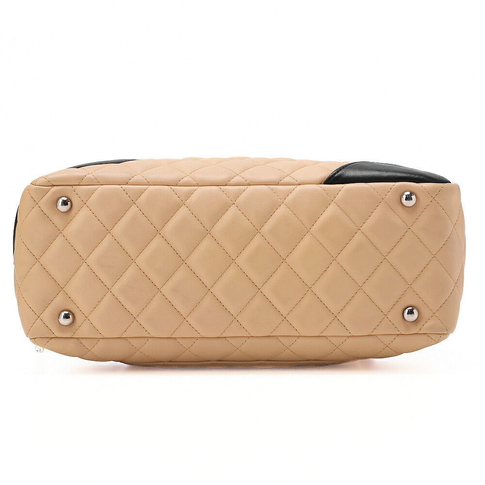 CHANEL Cambon Line Matelasse Calfskin Bowling Back Beige x Black Silver-Tone Hardware, Pre-Owned