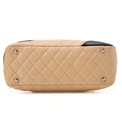 CHANEL Cambon Line Matelasse Calfskin Bowling Back Beige x Black Silver-Tone Hardware, Pre-Owned