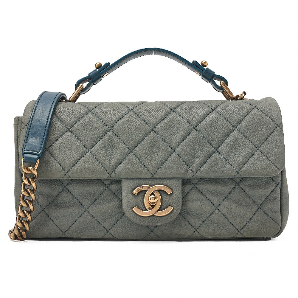 CHANEL Caviar Skin Matelasse Single 2-Way Chain Shoulder Green Gold-Tone Hardware, Pre-Owned