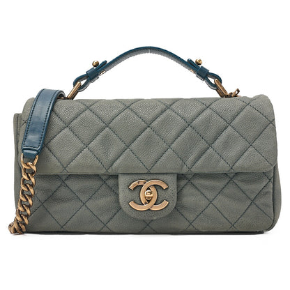 CHANEL Caviar Skin Matelasse Single 2-Way Chain Shoulder Green Gold-Tone Hardware, Pre-Owned