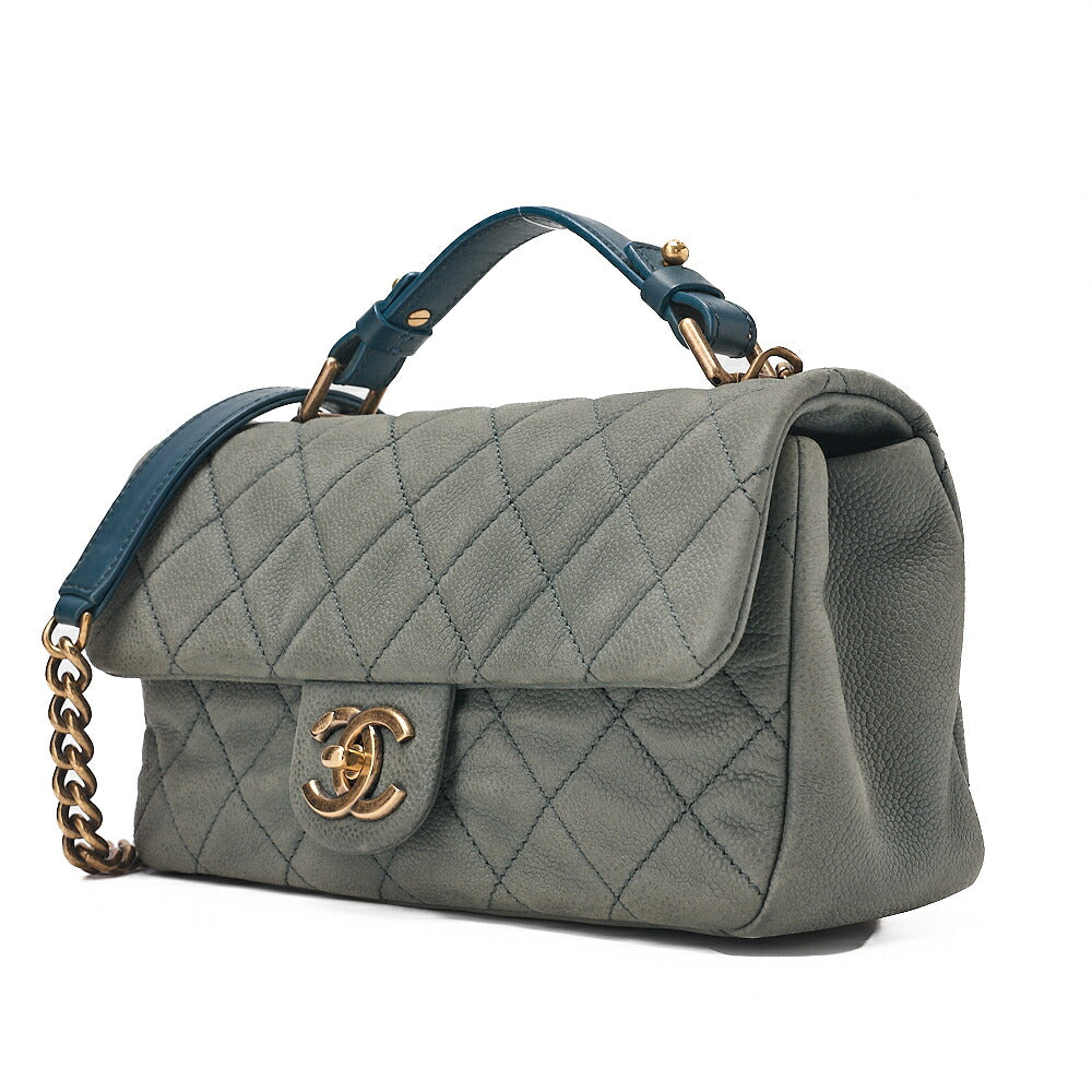 CHANEL Caviar Skin Matelasse Single 2-Way Chain Shoulder Green Gold-Tone Hardware, Pre-Owned