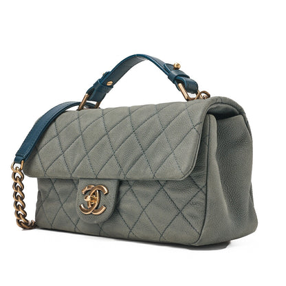CHANEL Caviar Skin Matelasse Single 2-Way Chain Shoulder Green Gold-Tone Hardware, Pre-Owned