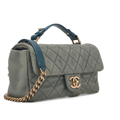 CHANEL Caviar Skin Matelasse Single 2-Way Chain Shoulder Green Gold-Tone Hardware, Pre-Owned