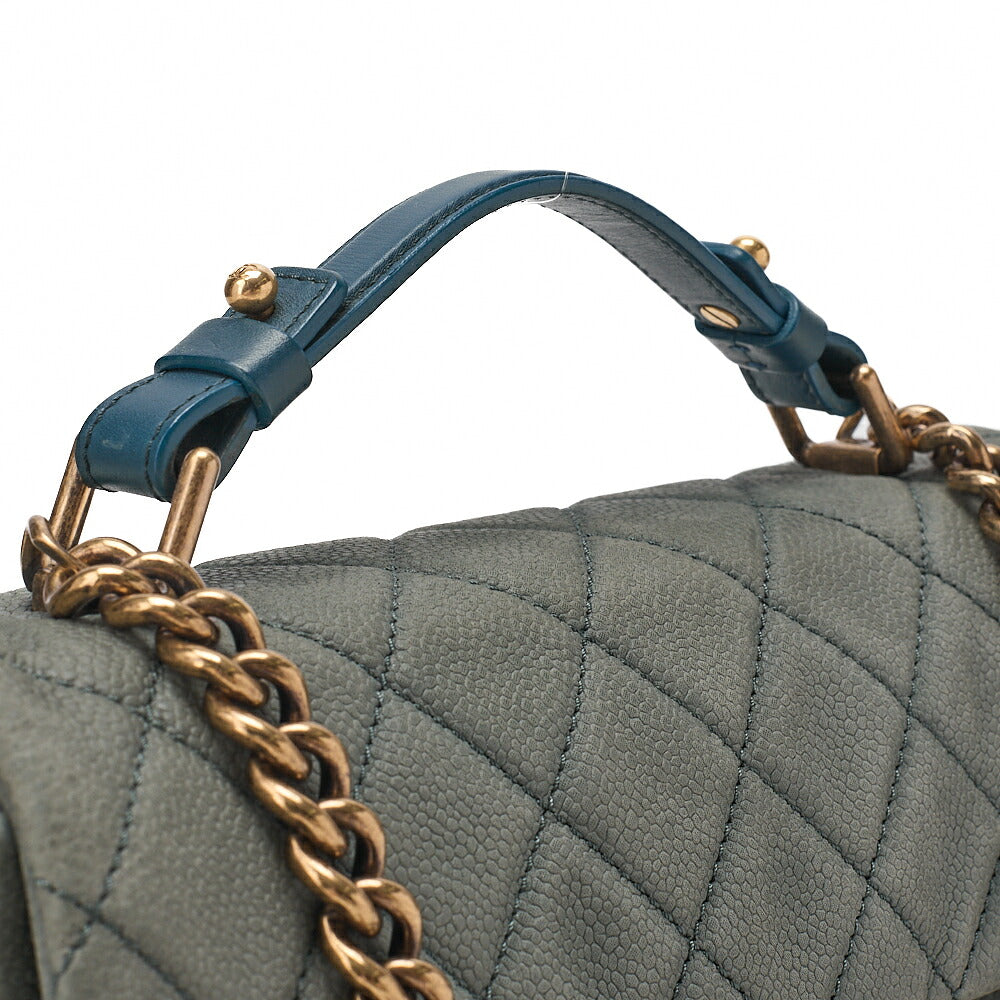 CHANEL Caviar Skin Matelasse Single 2-Way Chain Shoulder Green Gold-Tone Hardware, Pre-Owned
