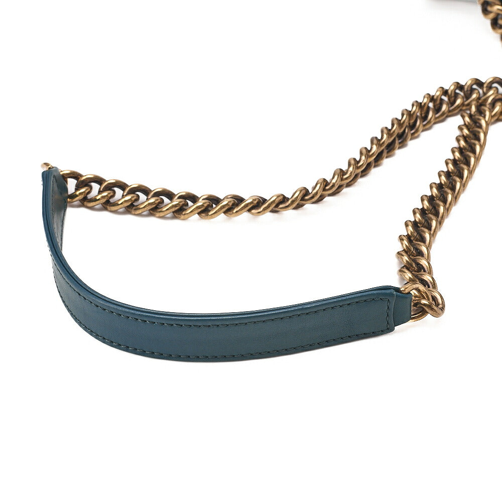 CHANEL Caviar Skin Matelasse Single 2-Way Chain Shoulder Green Gold-Tone Hardware, Pre-Owned