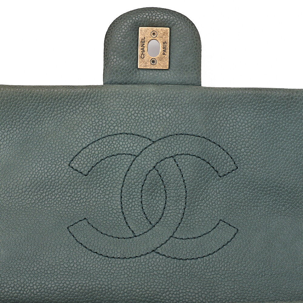 CHANEL Caviar Skin Matelasse Single 2-Way Chain Shoulder Green Gold-Tone Hardware, Pre-Owned
