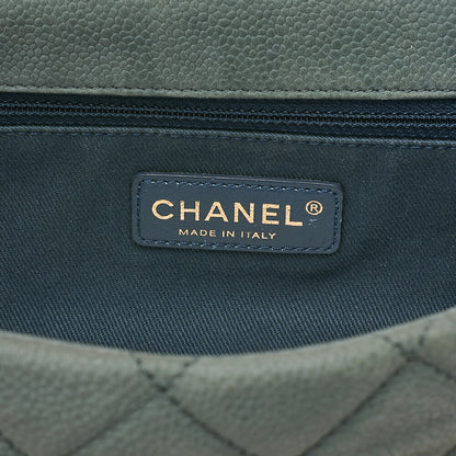 CHANEL Caviar Skin Matelasse Single 2-Way Chain Shoulder Green Gold-Tone Hardware, Pre-Owned