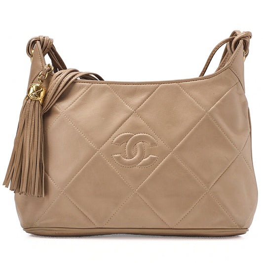 CHANEL Chanel Matelasse Coco Mark Fringe Chain Shoulder Lambskin Beige Gold-Tone Hardware, Pre-Owned