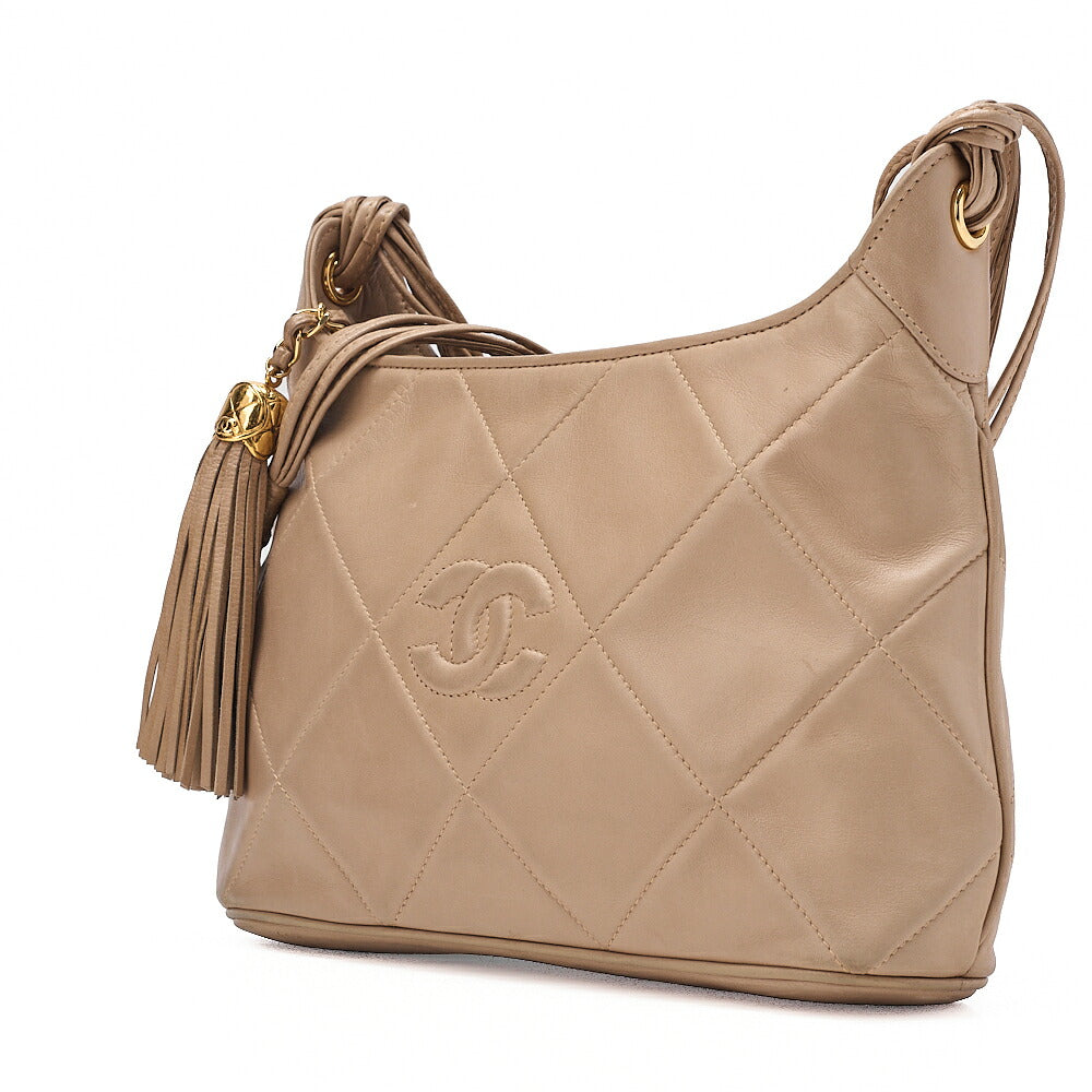 CHANEL Chanel Matelasse Coco Mark Fringe Chain Shoulder Lambskin Beige Gold-Tone Hardware, Pre-Owned