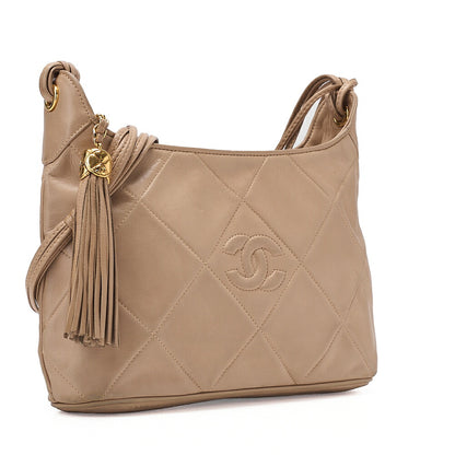 CHANEL Chanel Matelasse Coco Mark Fringe Chain Shoulder Lambskin Beige Gold-Tone Hardware, Pre-Owned