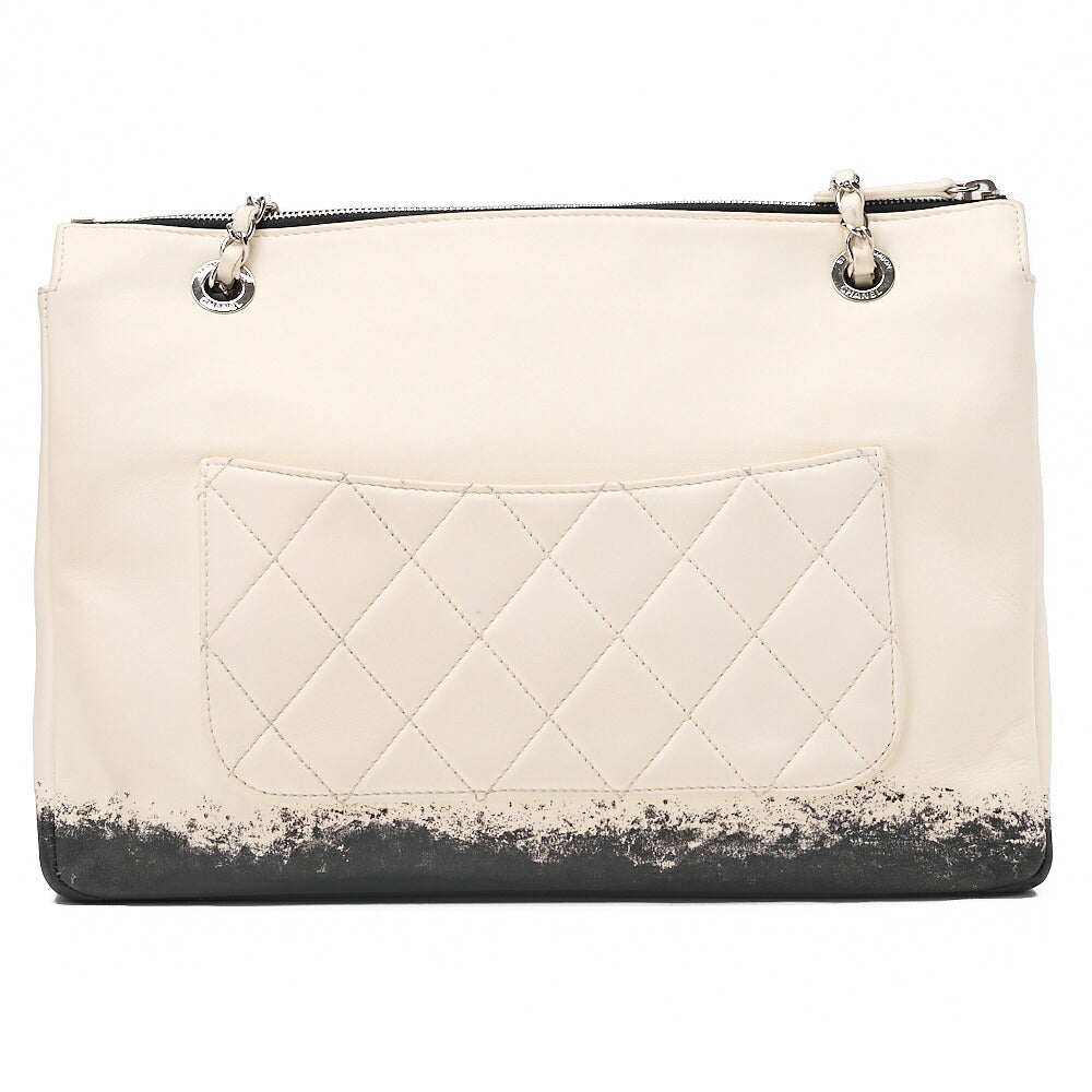 CHANEL Single Chain Shoulder Bag Single Flap Matelasse Lambskin Bicolor Ivory x Black Silver-Tone Hardware, Pre-Owned