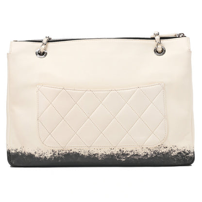 CHANEL Single Chain Shoulder Bag Single Flap Matelasse Lambskin Bicolor Ivory x Black Silver-Tone Hardware, Pre-Owned