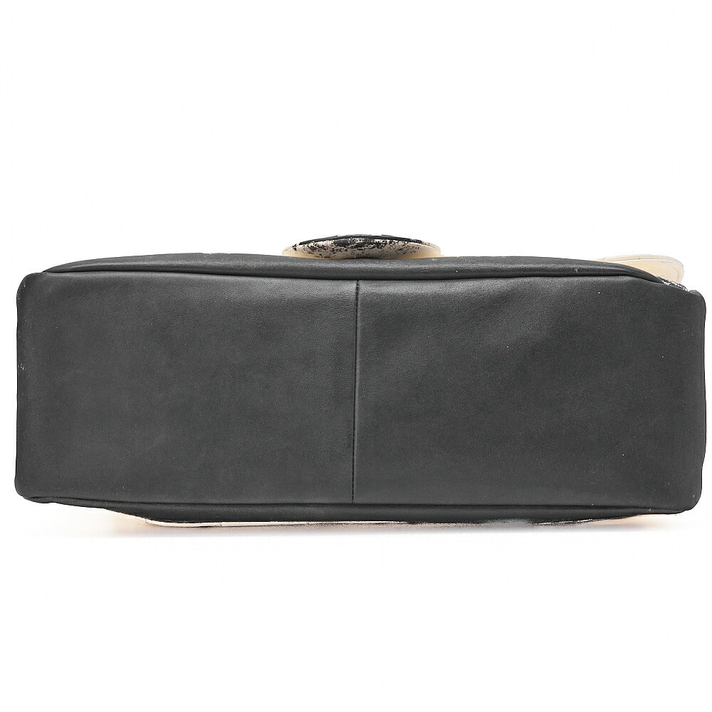 CHANEL Single Chain Shoulder Bag Single Flap Matelasse Lambskin Bicolor Ivory x Black Silver-Tone Hardware, Pre-Owned