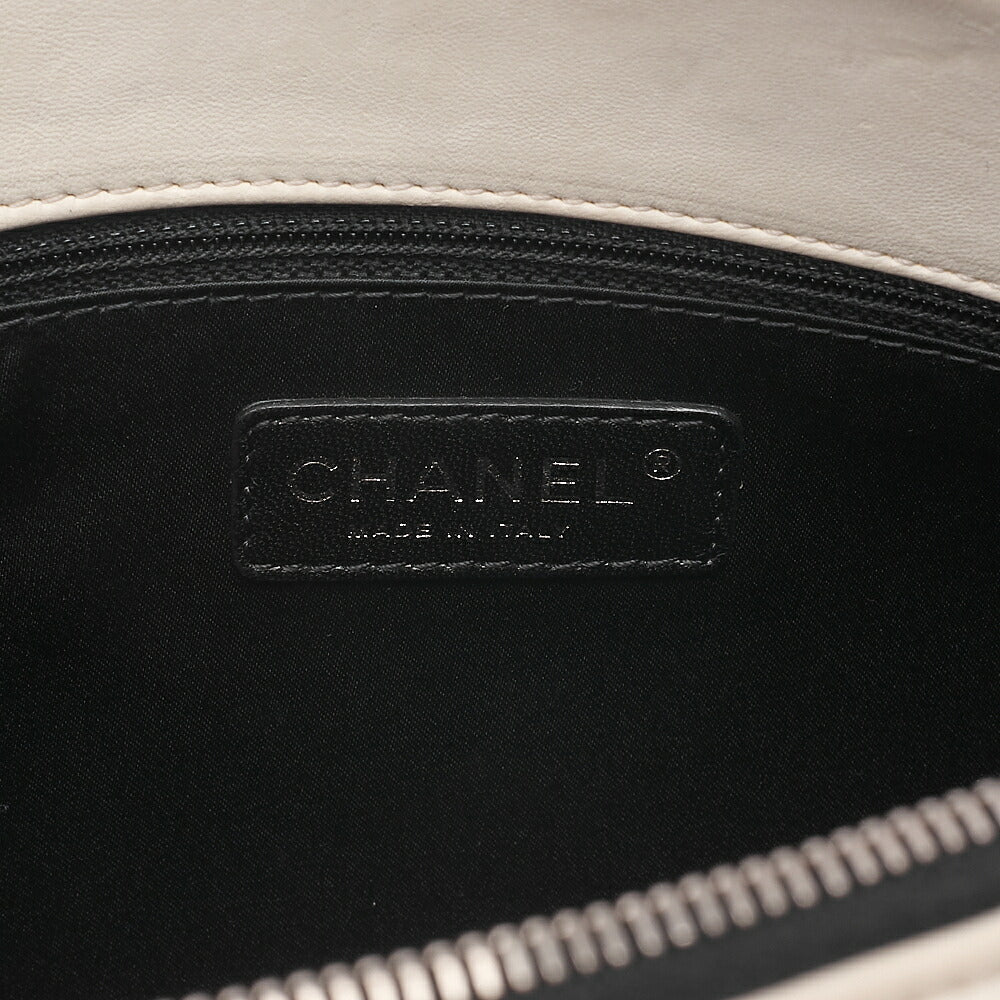 CHANEL Single Chain Shoulder Bag Single Flap Matelasse Lambskin Bicolor Ivory x Black Silver-Tone Hardware, Pre-Owned