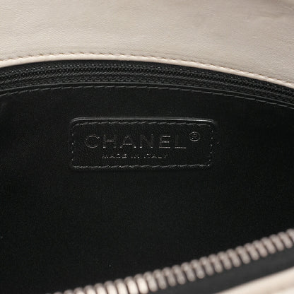 CHANEL Single Chain Shoulder Bag Single Flap Matelasse Lambskin Bicolor Ivory x Black Silver-Tone Hardware, Pre-Owned