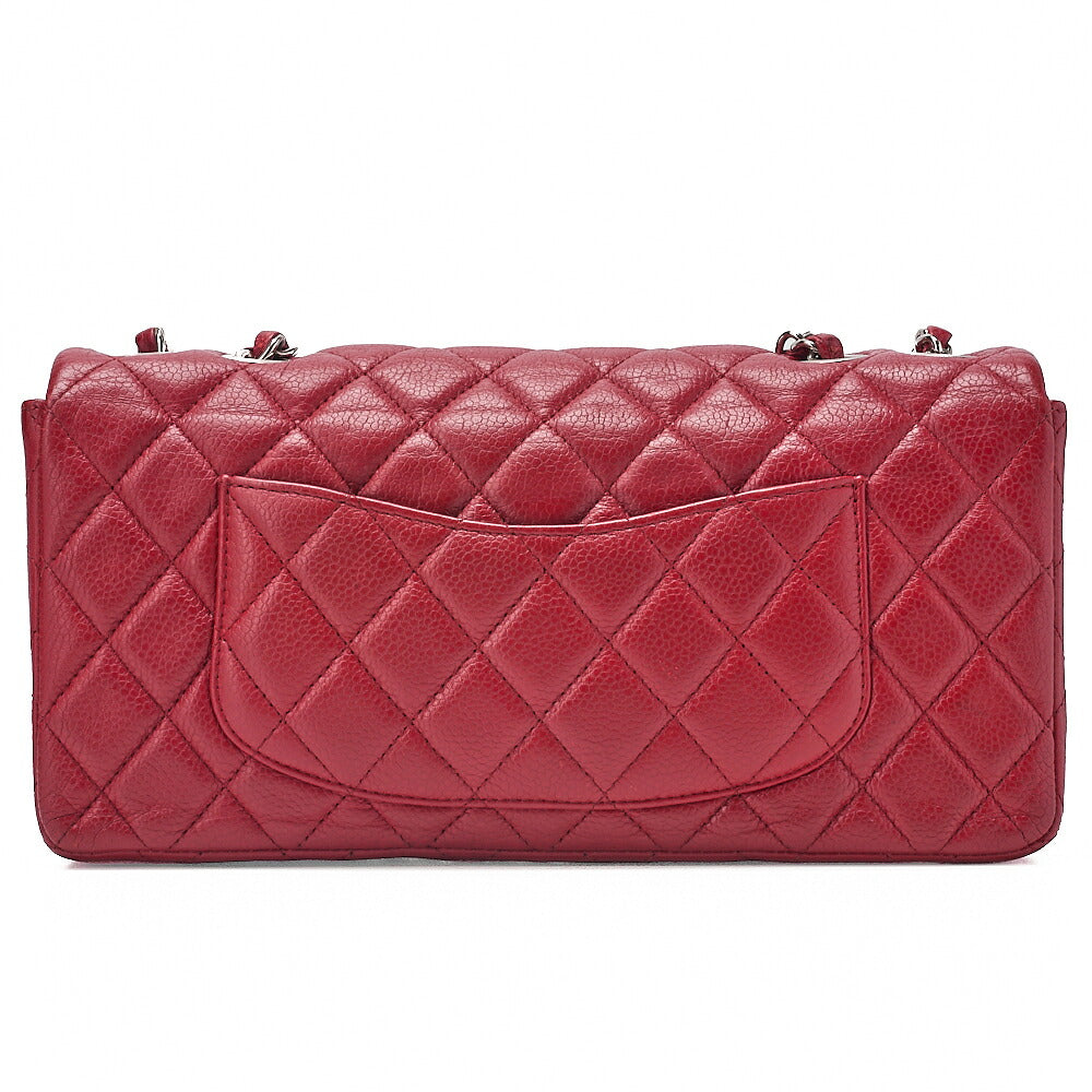 CHANEL Caviar Skin Matelasse Single Flap Chain Shoulder Red Silver-Tone Hardware, Pre-Owned