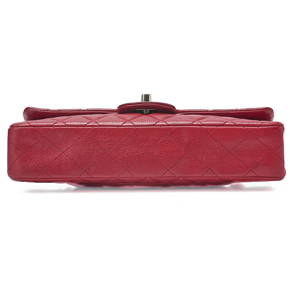 CHANEL Caviar Skin Matelasse Single Flap Chain Shoulder Red Silver-Tone Hardware, Pre-Owned