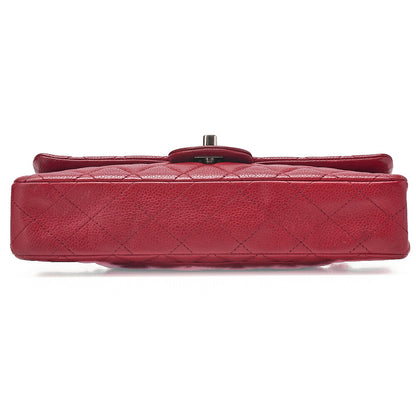 CHANEL Caviar Skin Matelasse Single Flap Chain Shoulder Red Silver-Tone Hardware, Pre-Owned