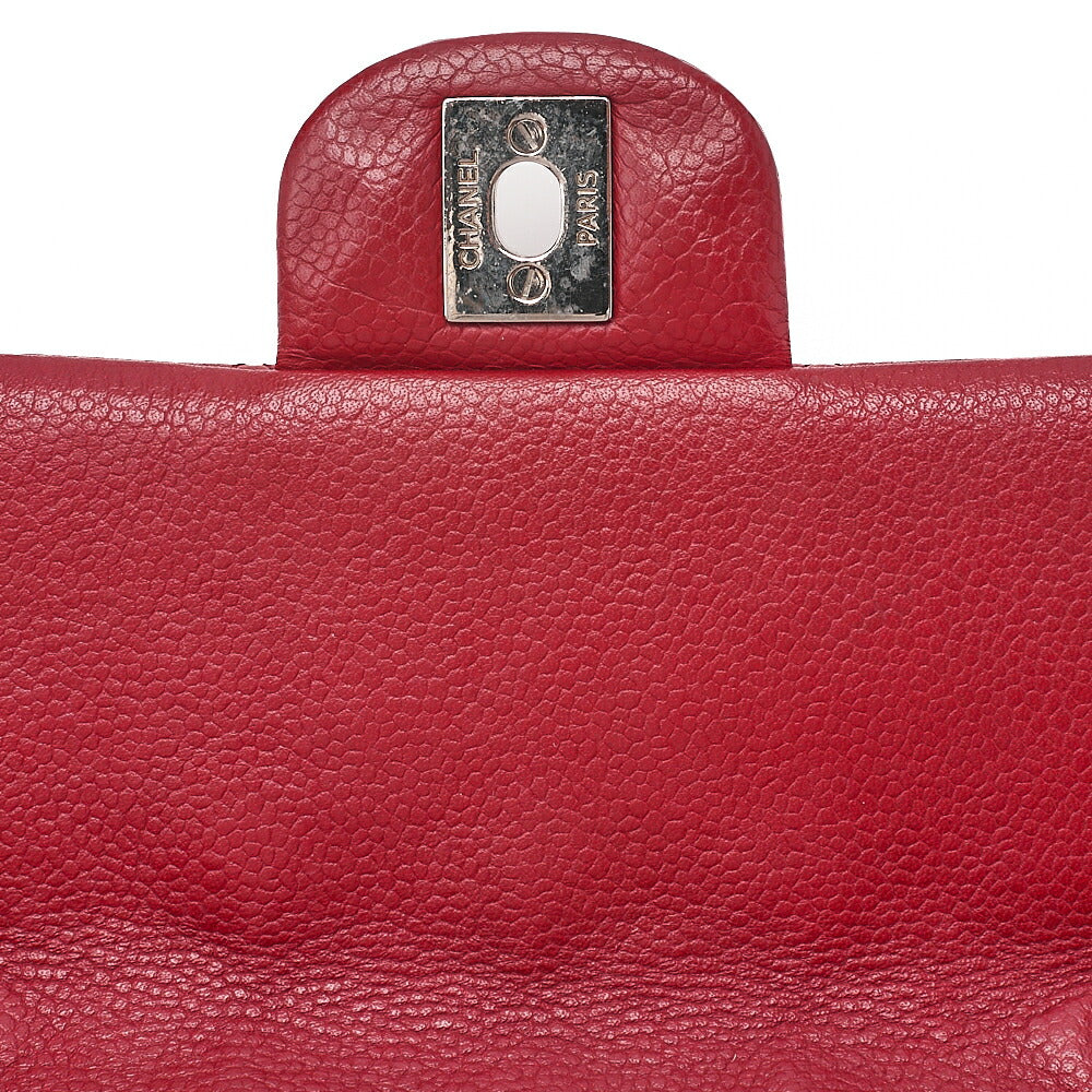 CHANEL Caviar Skin Matelasse Single Flap Chain Shoulder Red Silver-Tone Hardware, Pre-Owned