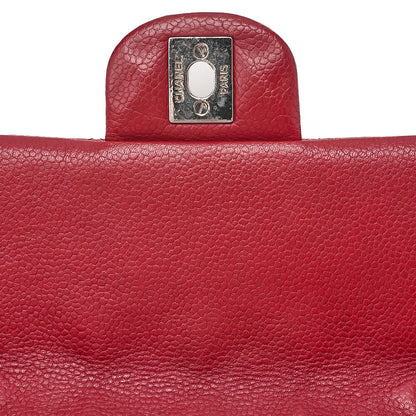 CHANEL Caviar Skin Matelasse Single Flap Chain Shoulder Red Silver-Tone Hardware, Pre-Owned