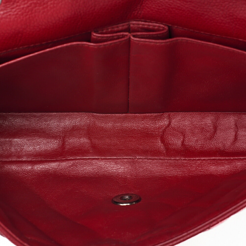 CHANEL Caviar Skin Matelasse Single Flap Chain Shoulder Red Silver-Tone Hardware, Pre-Owned