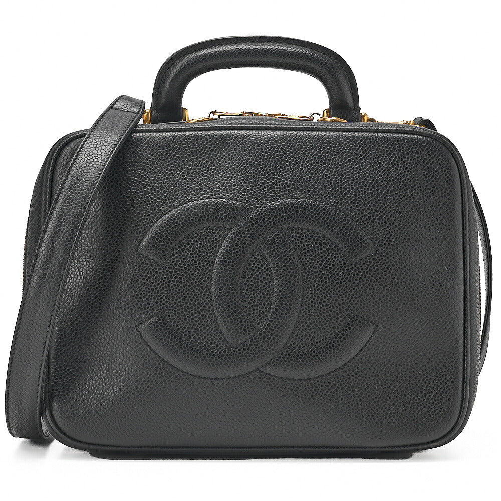 CHANEL Shoulder Bag Coco Mark Vanity 2-way Caviar Skin Black Gold-Tone Hardware, Pre-Owned