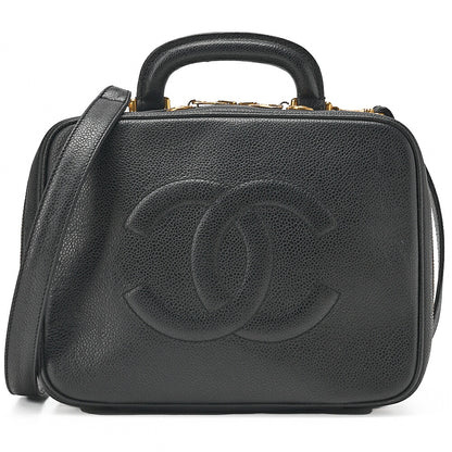 CHANEL Shoulder Bag Coco Mark Vanity 2-way Caviar Skin Black Gold-Tone Hardware, Pre-Owned