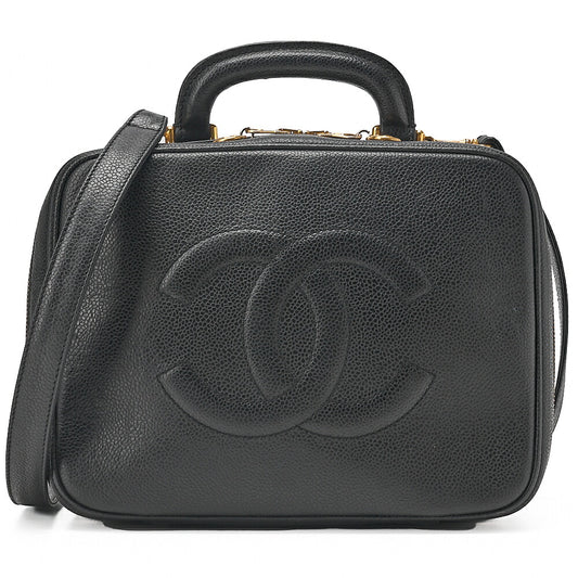 CHANEL Shoulder Bag Coco Mark Vanity 2-way Caviar Skin Black Gold-Tone Hardware, Pre-Owned