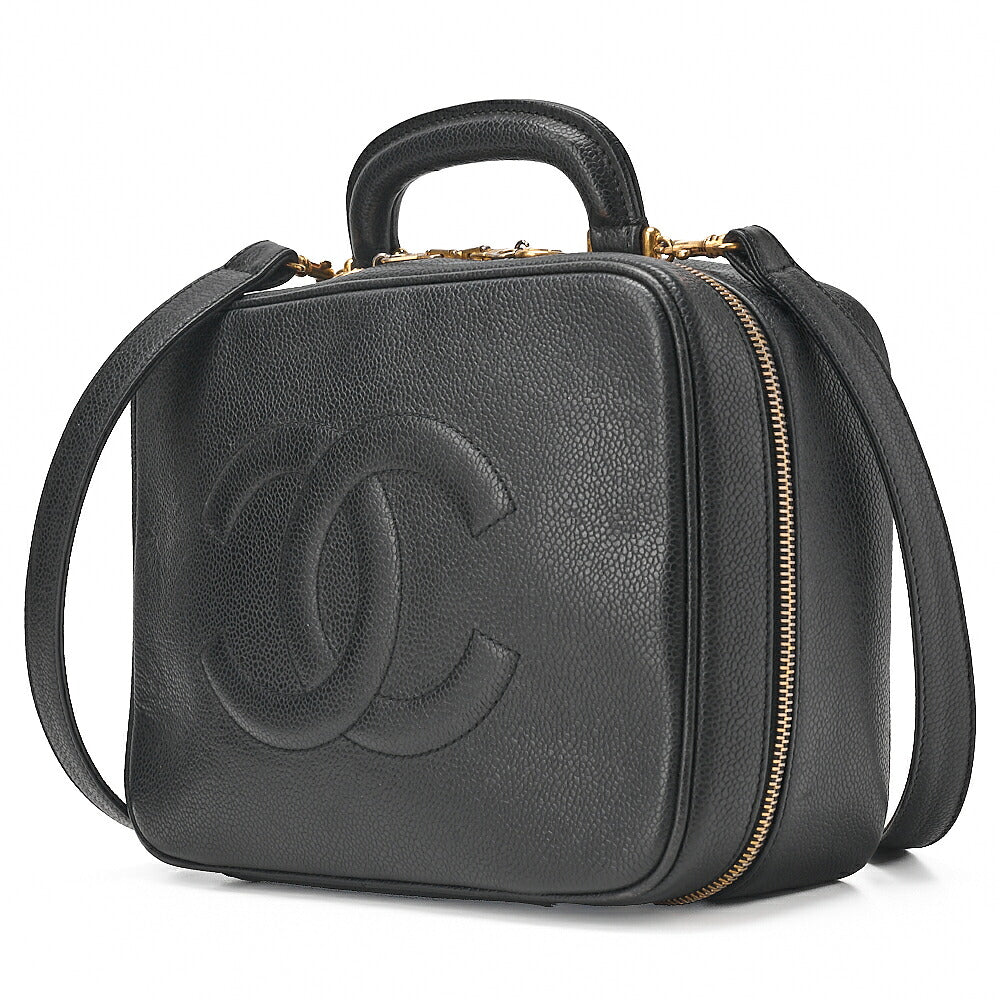 CHANEL Shoulder Bag Coco Mark Vanity 2-way Caviar Skin Black Gold-Tone Hardware, Pre-Owned