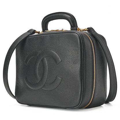 CHANEL Shoulder Bag Coco Mark Vanity 2-way Caviar Skin Black Gold-Tone Hardware, Pre-Owned