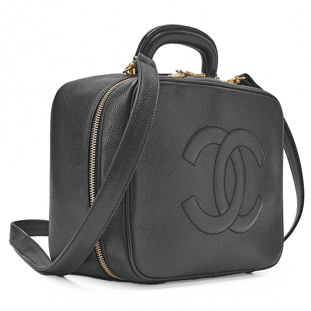 CHANEL Shoulder Bag Coco Mark Vanity 2-way Caviar Skin Black Gold-Tone Hardware, Pre-Owned