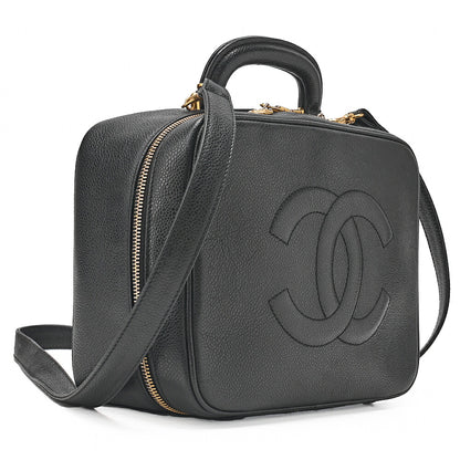 CHANEL Shoulder Bag Coco Mark Vanity 2-way Caviar Skin Black Gold-Tone Hardware, Pre-Owned