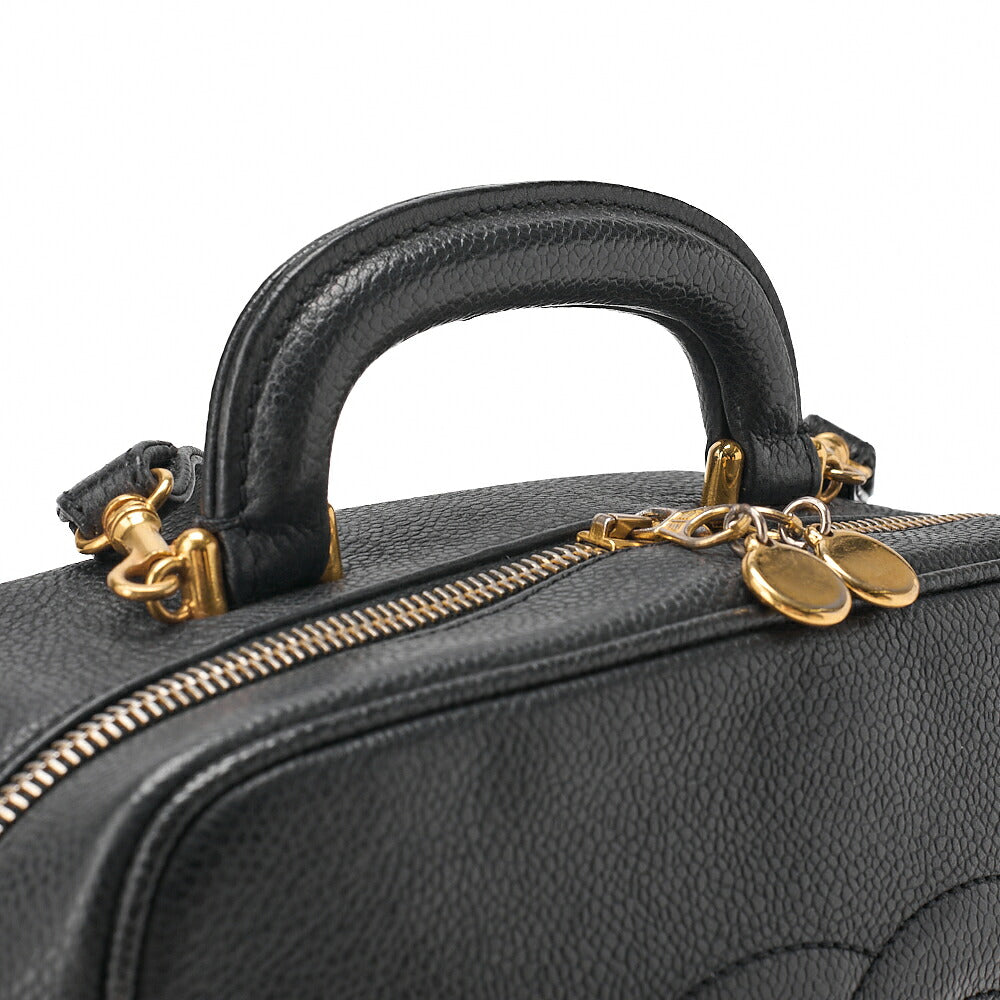 CHANEL Shoulder Bag Coco Mark Vanity 2-way Caviar Skin Black Gold-Tone Hardware, Pre-Owned