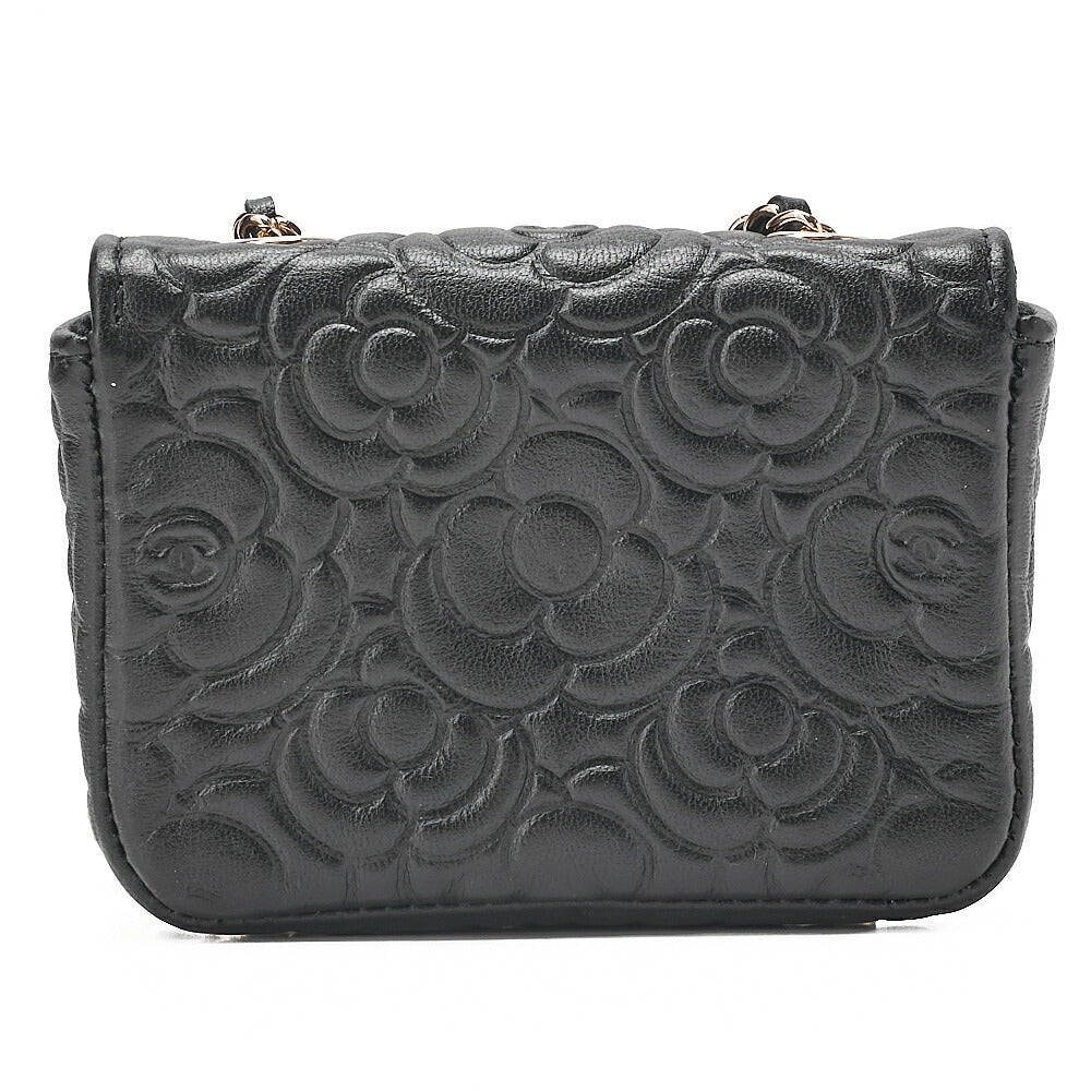 CHANEL Lambskin Mini Mini Camellia Single Chain Shoulder Black Gold-Tone Hardware, Pre-Owned