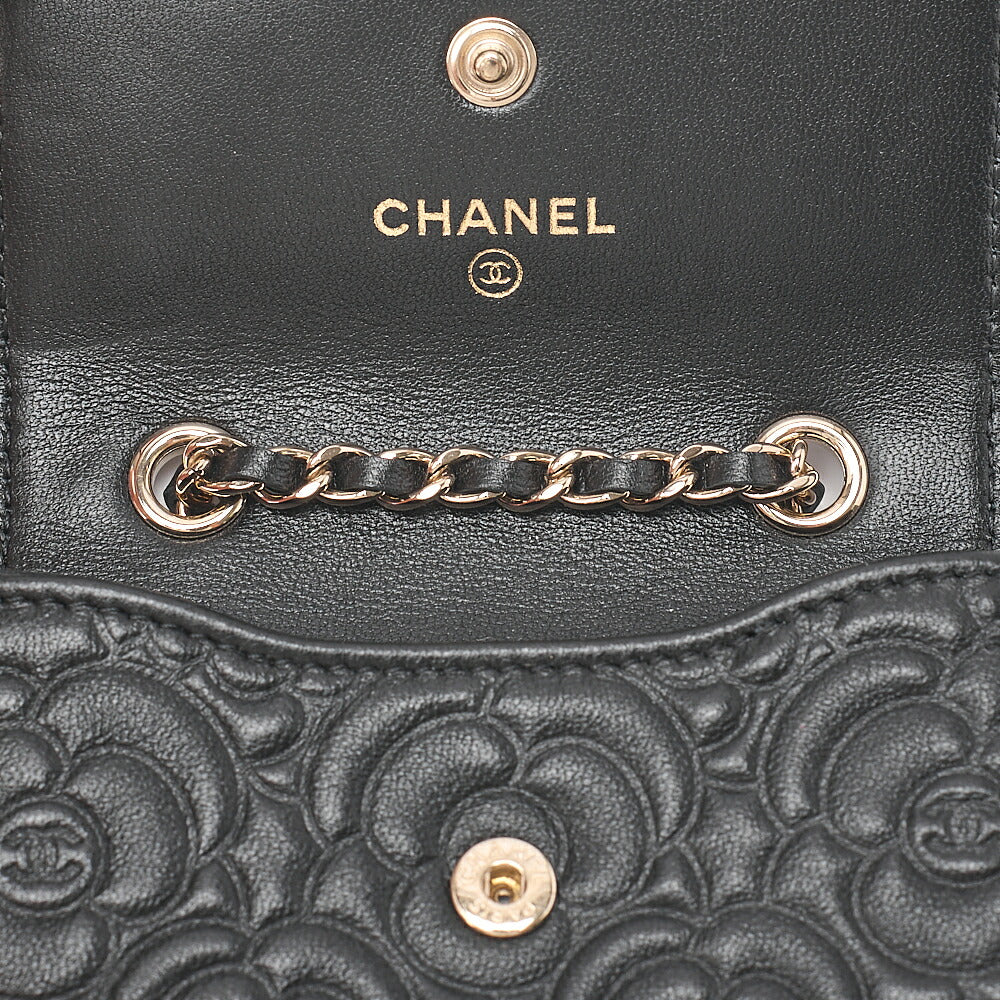 CHANEL Lambskin Mini Mini Camellia Single Chain Shoulder Black Gold-Tone Hardware, Pre-Owned
